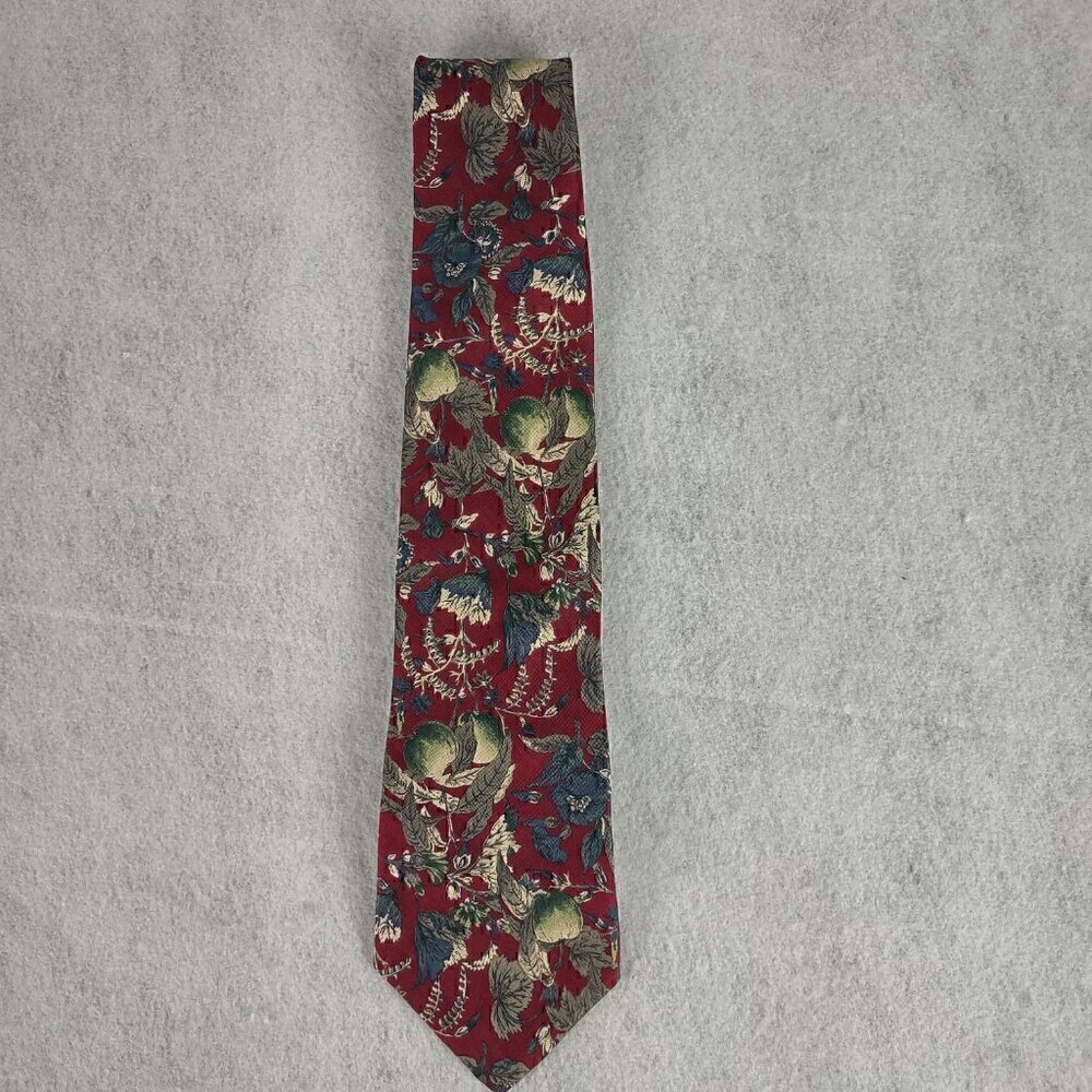 Domani Mens Burgundy, Blue, Gray Green, Flower Pattern 100% Italian Silk Necktie